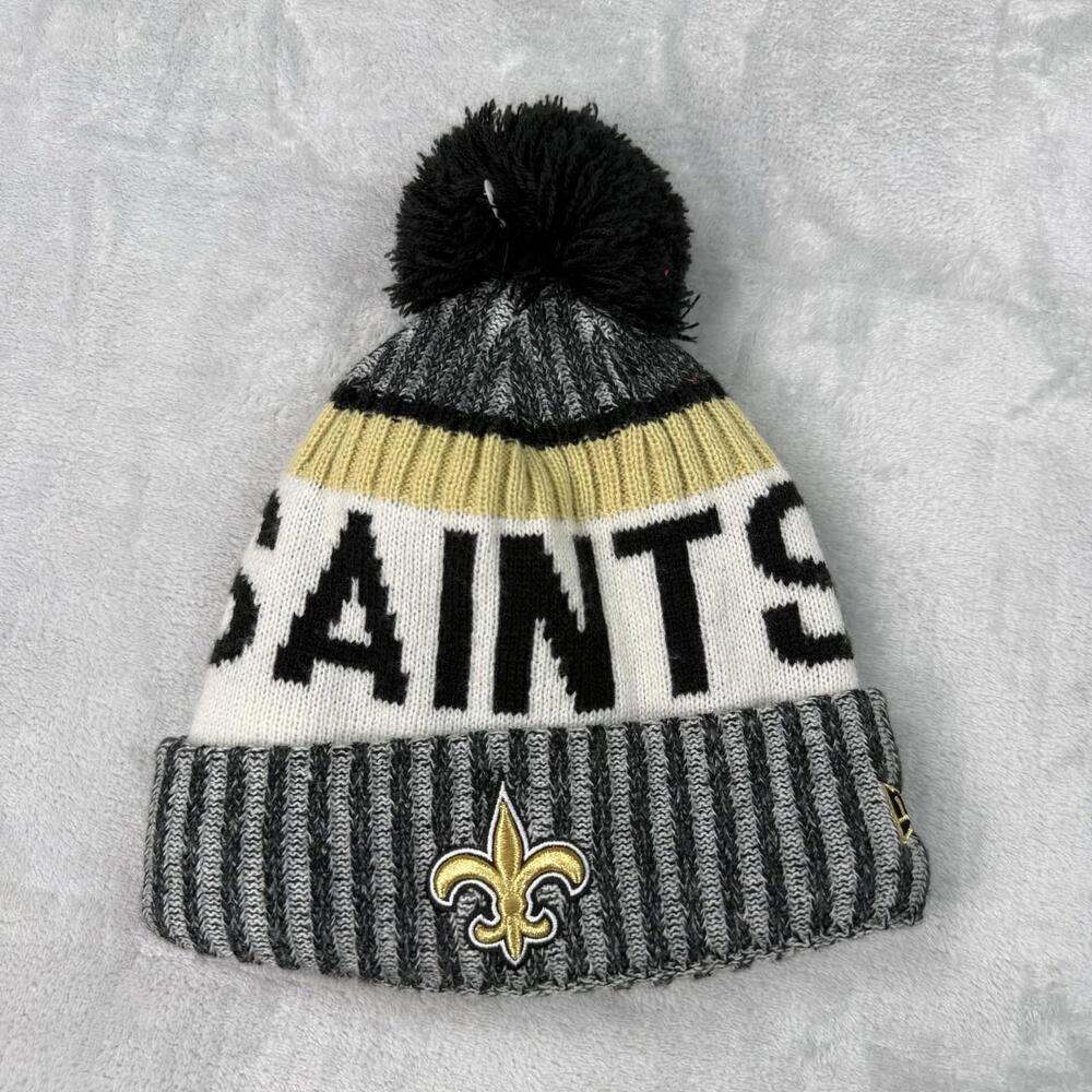 New Orleans Saints Hat New Era One Size Black White Winter Cap Pom Beanie NFL